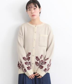 12ゲージふくもちニット植物ジャカードカーディガン