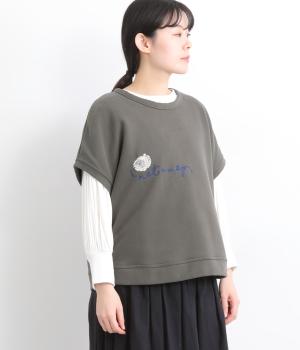 裏起毛ノットアモップ刺繍ベスト(チャコールグレイ-F)