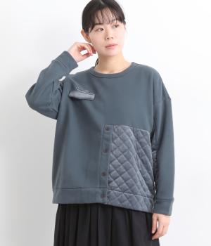 キルティング裏起毛切替えプルオーバー(ネイビー-F)