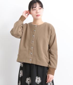 裏起毛ミケ柄刺繍ボタンカーディガン