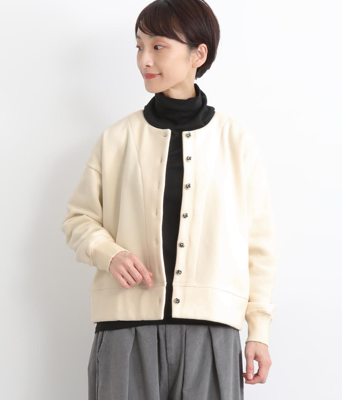 裏起毛ミケ柄刺繍ボタンカーディガン(アイボリー-F)