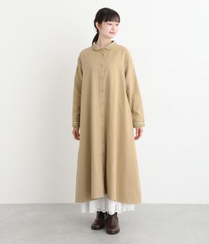 コットン両面起毛ツイルつぶつぶ刺繍ワンピース(ベージュ-F)