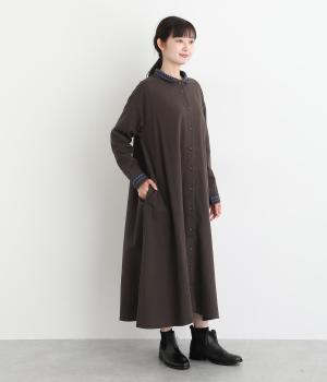 コットン両面起毛ツイルつぶつぶ刺繍ワンピース(ブラウン-F)