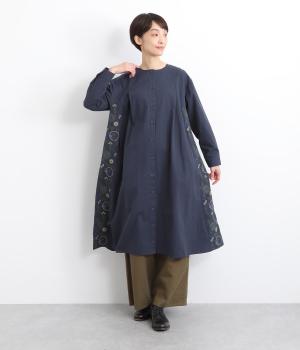 コットン布帛花パーツ刺繍ワンピース(ネイビー-F)