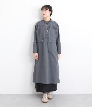 起毛コットン布帛襟花刺繍ワンピース(杢グレイ-F)