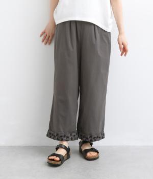 鳥刺繍ロールアップパンツ(チャコールグレー-F)