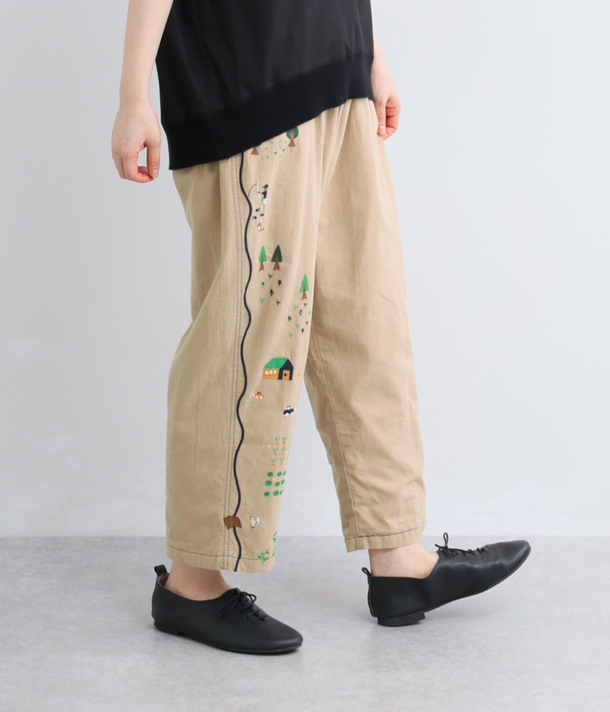 街並み刺繍パンツ(ベージュ-F)