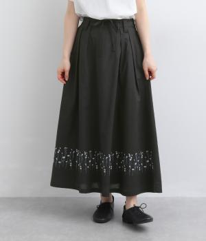 コットン　リネンフラワー刺繍スカート(スミクロ-F)