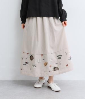 いろんな帽子刺繍スカート(ベージュ-F)