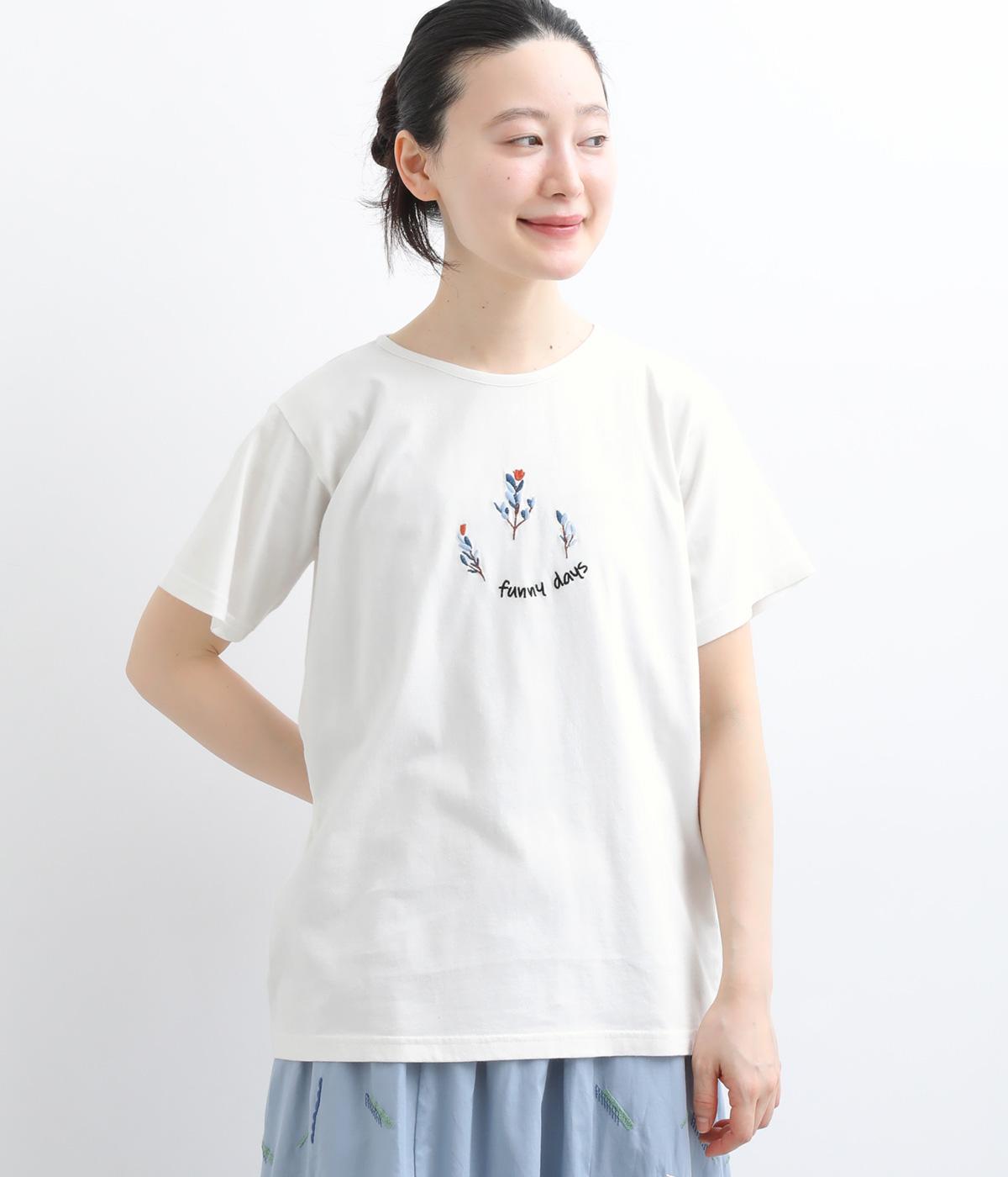 さらさら天竺　花刺繍レギュラーT(ホワイト-F)