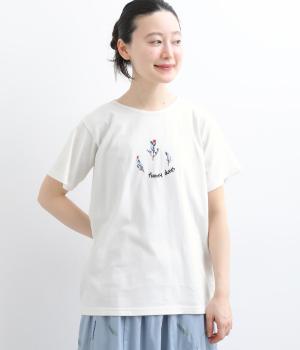 さらさら天竺　花刺繍レギュラーT(ホワイト-F)