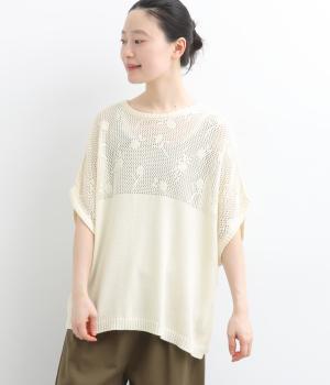 花編みジャカードベスト(ホワイト-F)