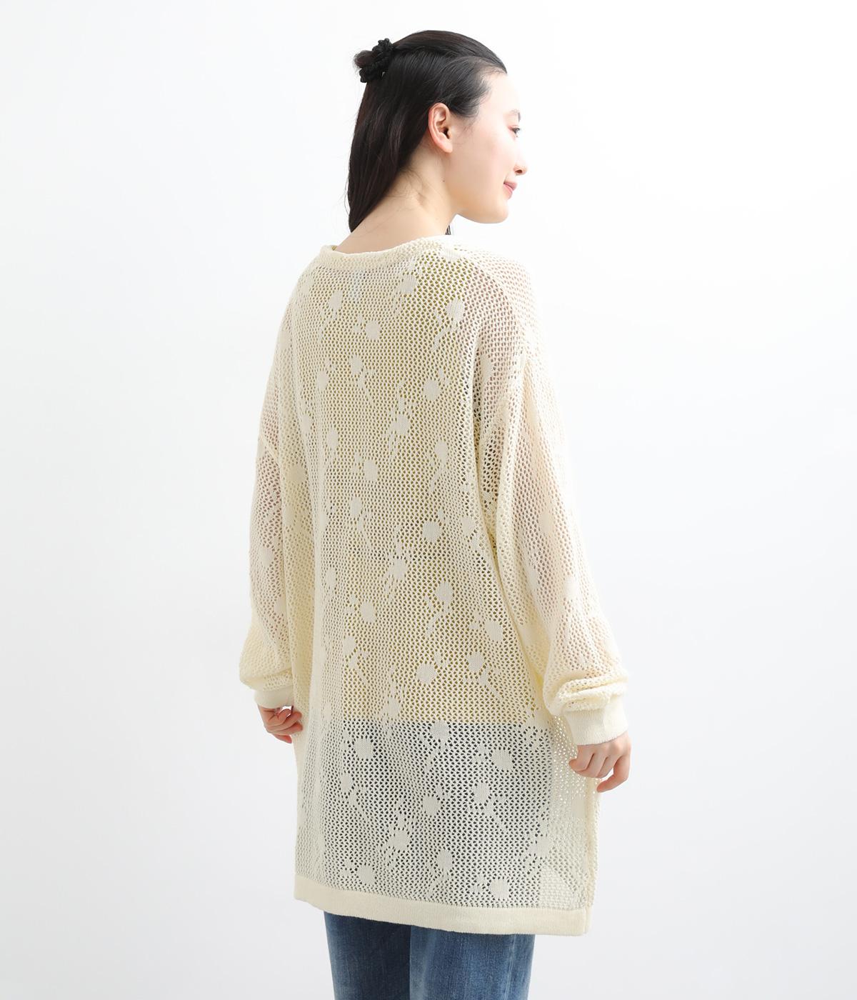 花編みジャカードチュニックカーディガン(ホワイト-F)