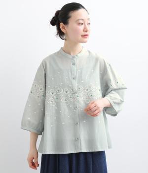 花ドット刺繍シャツ
