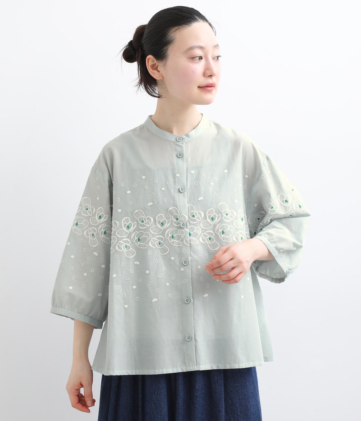 花ドット刺繍シャツ(グレー-F)