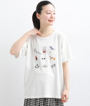 海辺刺繍Tシャツ(ホワイト-F)