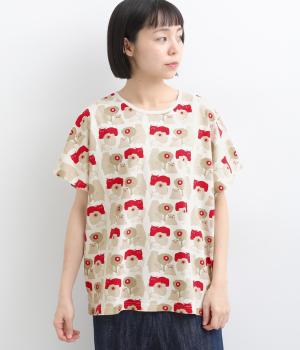 ねこプリントドルマンTシャツ(ホワイト-F)