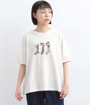 フラワーベース刺繍ドルマンTシャツ(ホワイト-F)