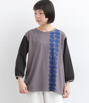 北欧プリント袖切り替えTシャツ
