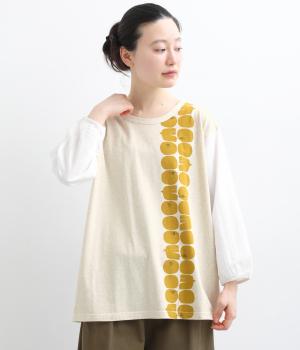 北欧プリント袖切り替えTシャツ(アイボリー-F)