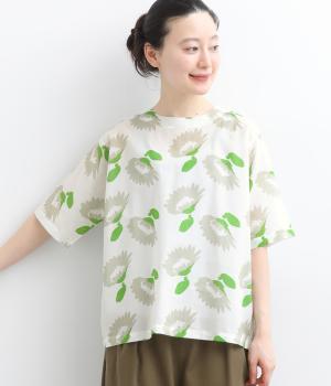 大花プリント　プルオーバーブラウス(ホワイト-F)