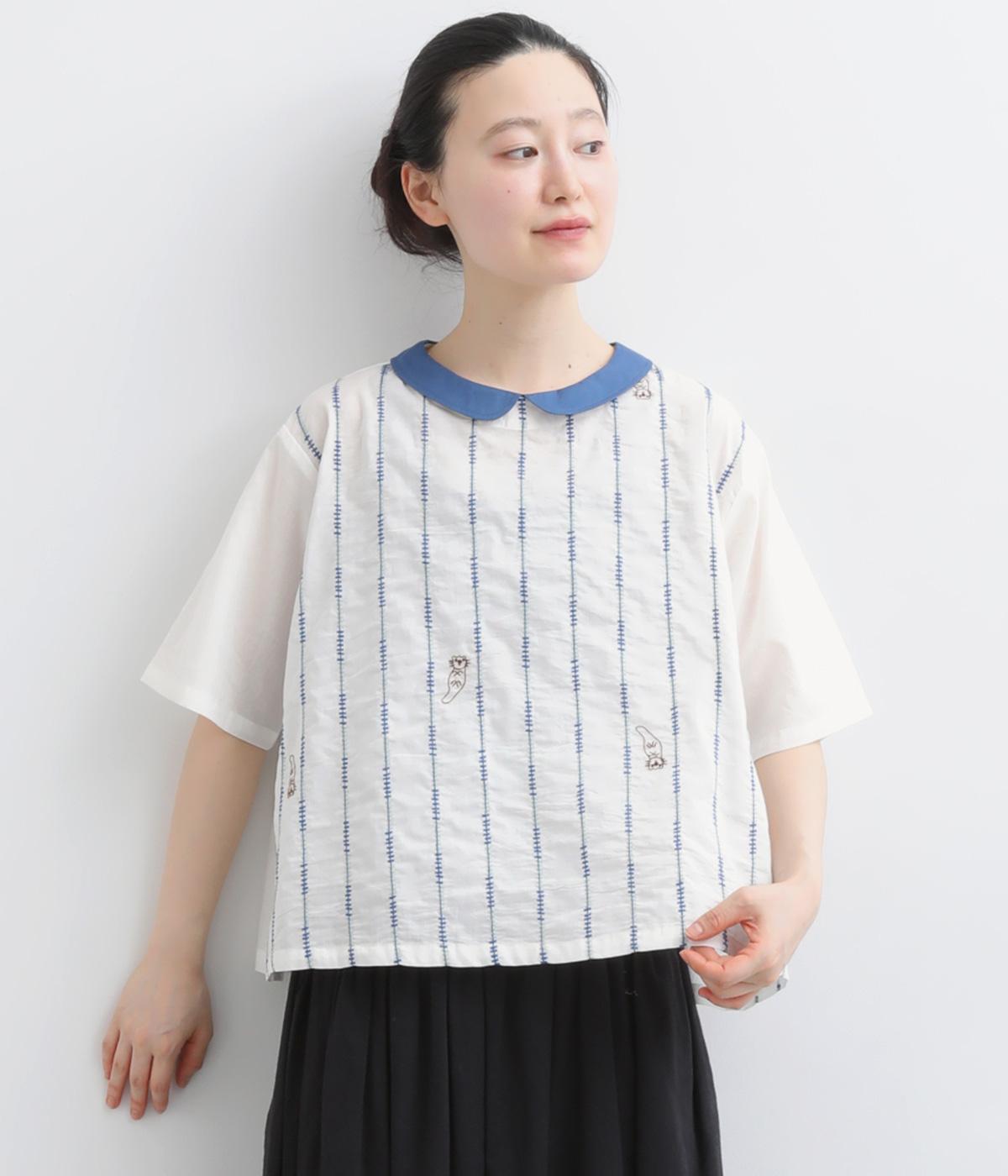 すいすい刺繍ブラウス(ホワイト-F)