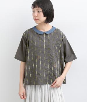 すいすい刺繍ブラウス(チャコールグレー-F)