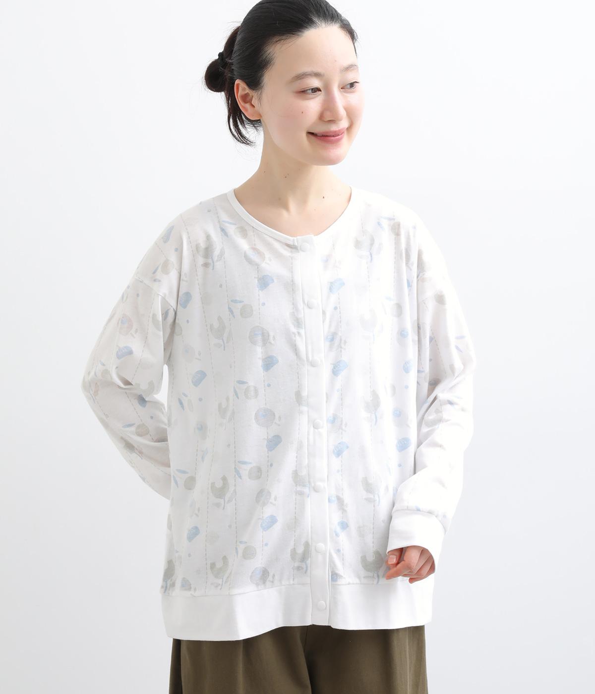花オパールプリントカーディガン(ホワイト-F)