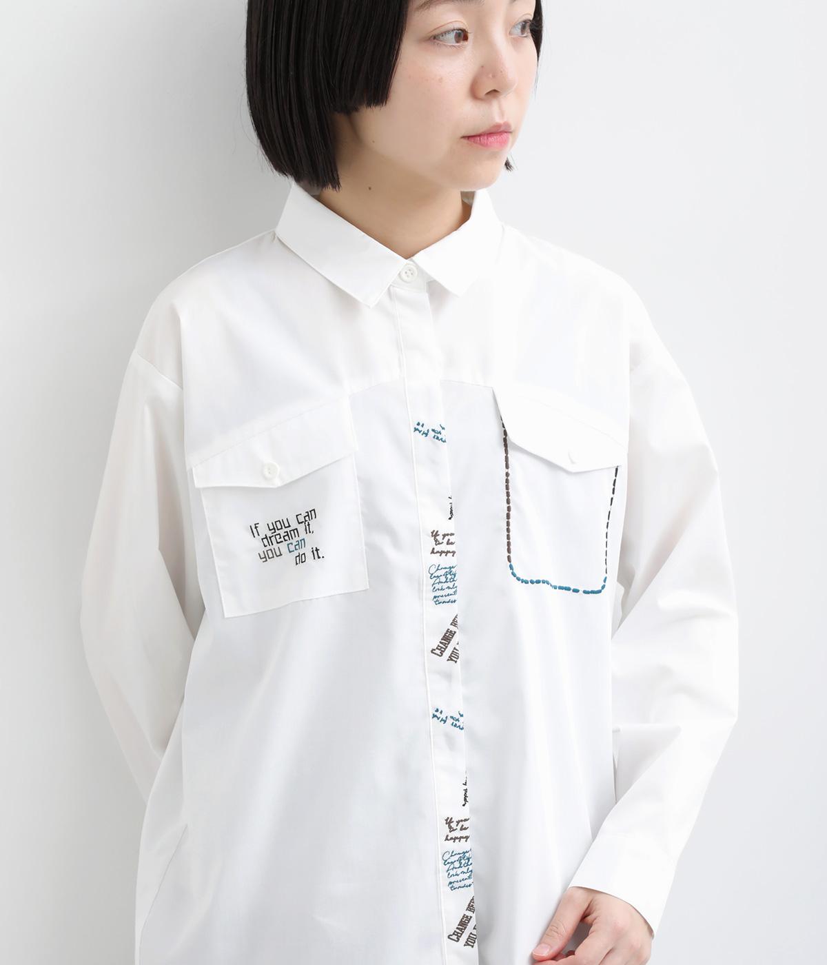 らくがきロゴ刺繍シャツ(ホワイト-F)