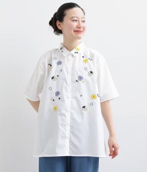 ビオラ刺繍チュニックシャツ(ホワイト-F)