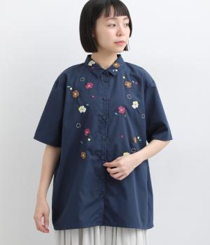 ビオラ刺繍チュニックシャツ(ネイビー-F)