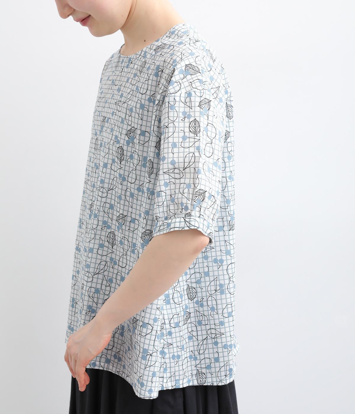 花プリント　プルオーバーブラウス(グレー-F)