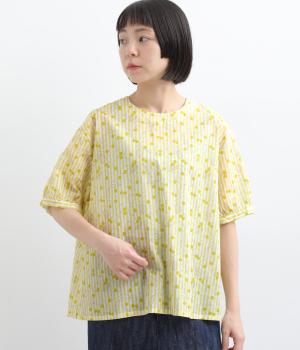 花プリント　プルオーバーブラウス(イエロー-F)