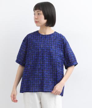 花プリント　プルオーバーブラウス(ネイビー-F)