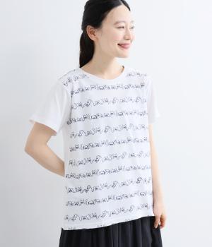 ネコとイヌ刺繍Tシャツ(ホワイト-F)