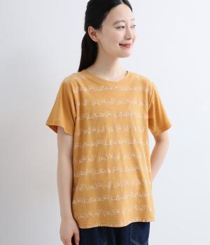 ネコとイヌ刺繍Tシャツ(マスタード-F)