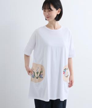 ポケット刺繍チュニック(ホワイト-F)