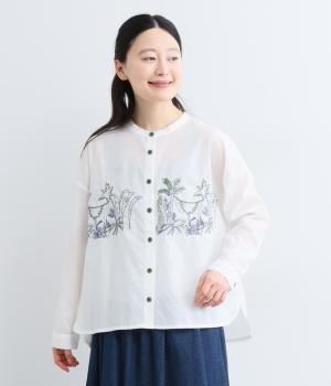 植物刺繍シャツ(ホワイト-F)