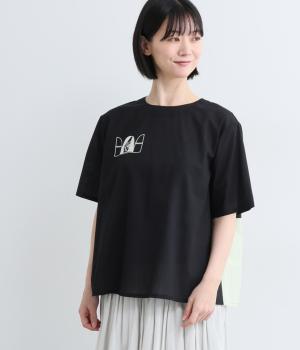 パッチワーク　窓刺繍ブラウス(ブラック-F)