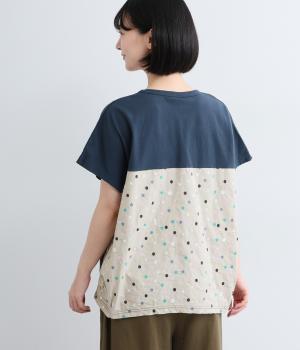ドット刺繍ドルマンＴシャツ(ネイビー-F)