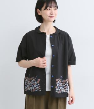 鳥とお花畑ブラウス(ブラック-F)