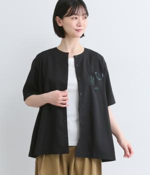 花ドット刺繍シャツ(ブラック-F)