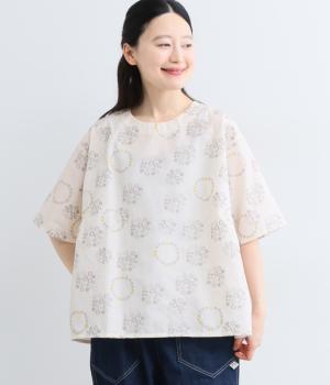 花ドット刺繍プルオーバーブラウス(ホワイト-F)