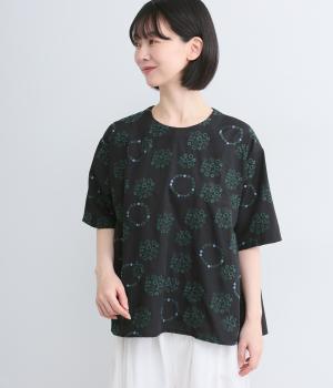 花ドット刺繍プルオーバーブラウス(ブラック-F)