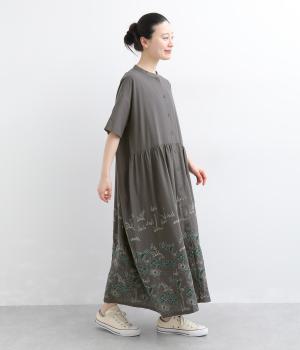 花刺繍切替えワンピース(チャコールグレー-F)