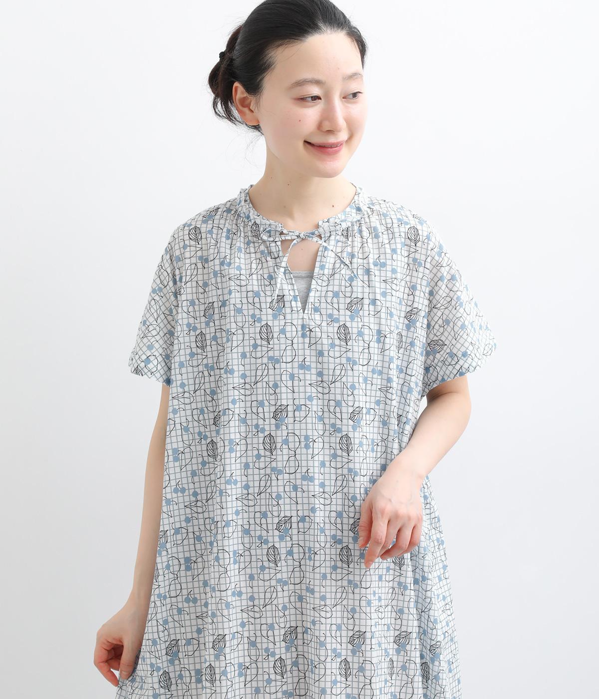 花プリント　ワンピース(グレー-F)