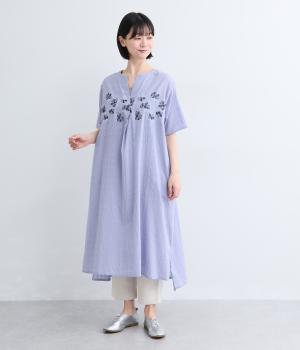 花刺繍ワンピース(パープル-F)