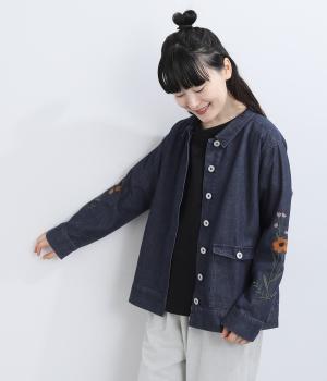 コットンツイルとデニムのジャケット(インディゴ-F)