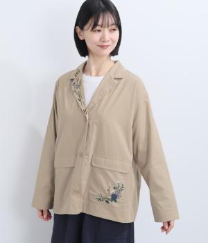 コットンツイル　花刺繍ジャケット(モカ-F)