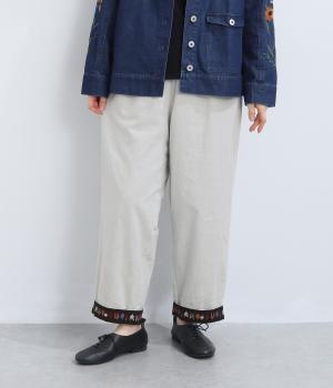 リネンコットン　ツリー刺繍テーパードパンツ(グレー-F)